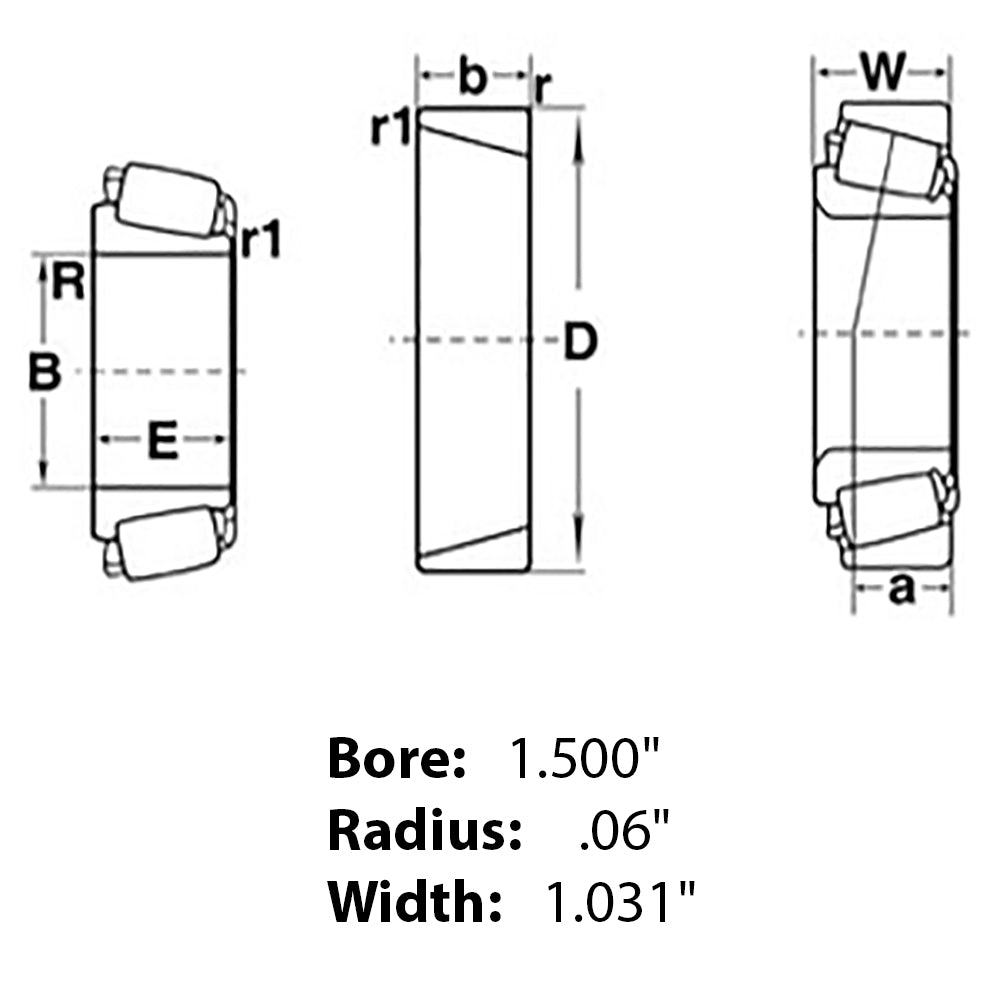 833124M1 Universal Fit Tapered Roller Bearing Cone 1.5" Bore 0.06" Radius