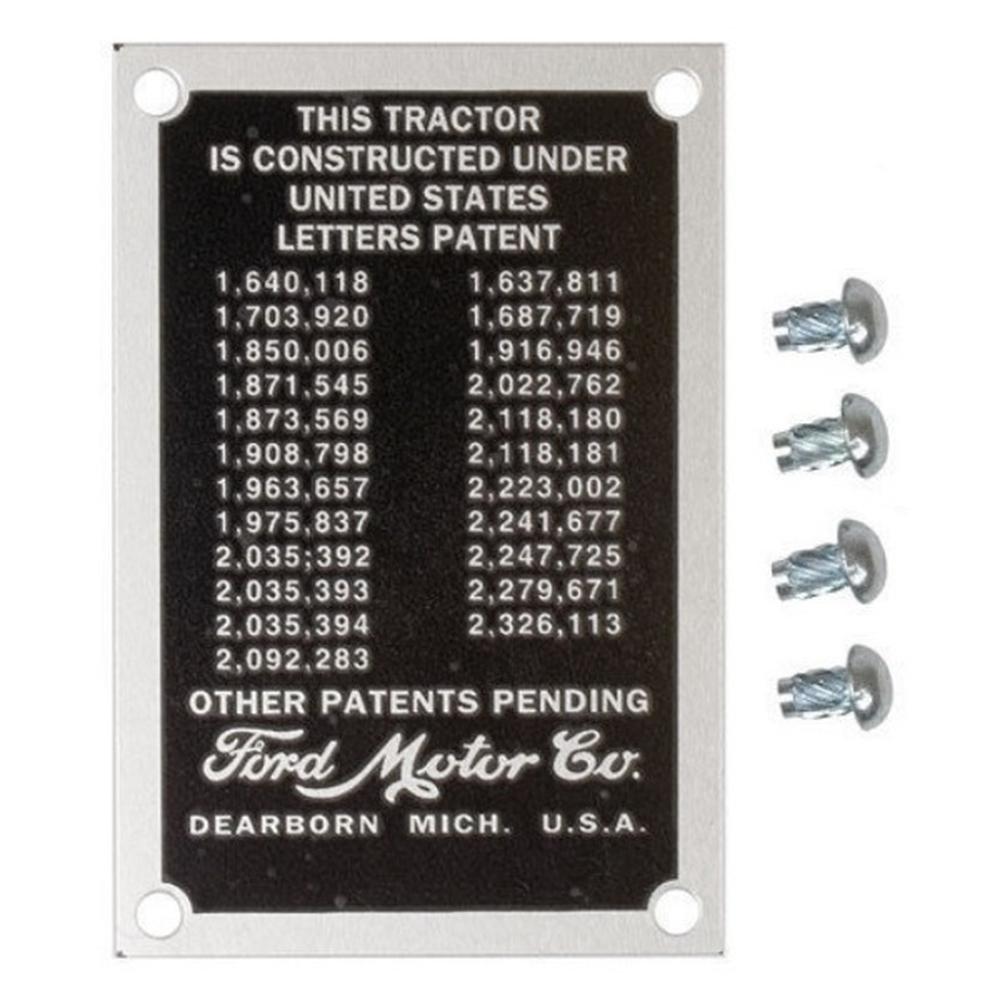 9N14001 Patent Data Plate With Screws Fits Ford 9N 2N Tractor