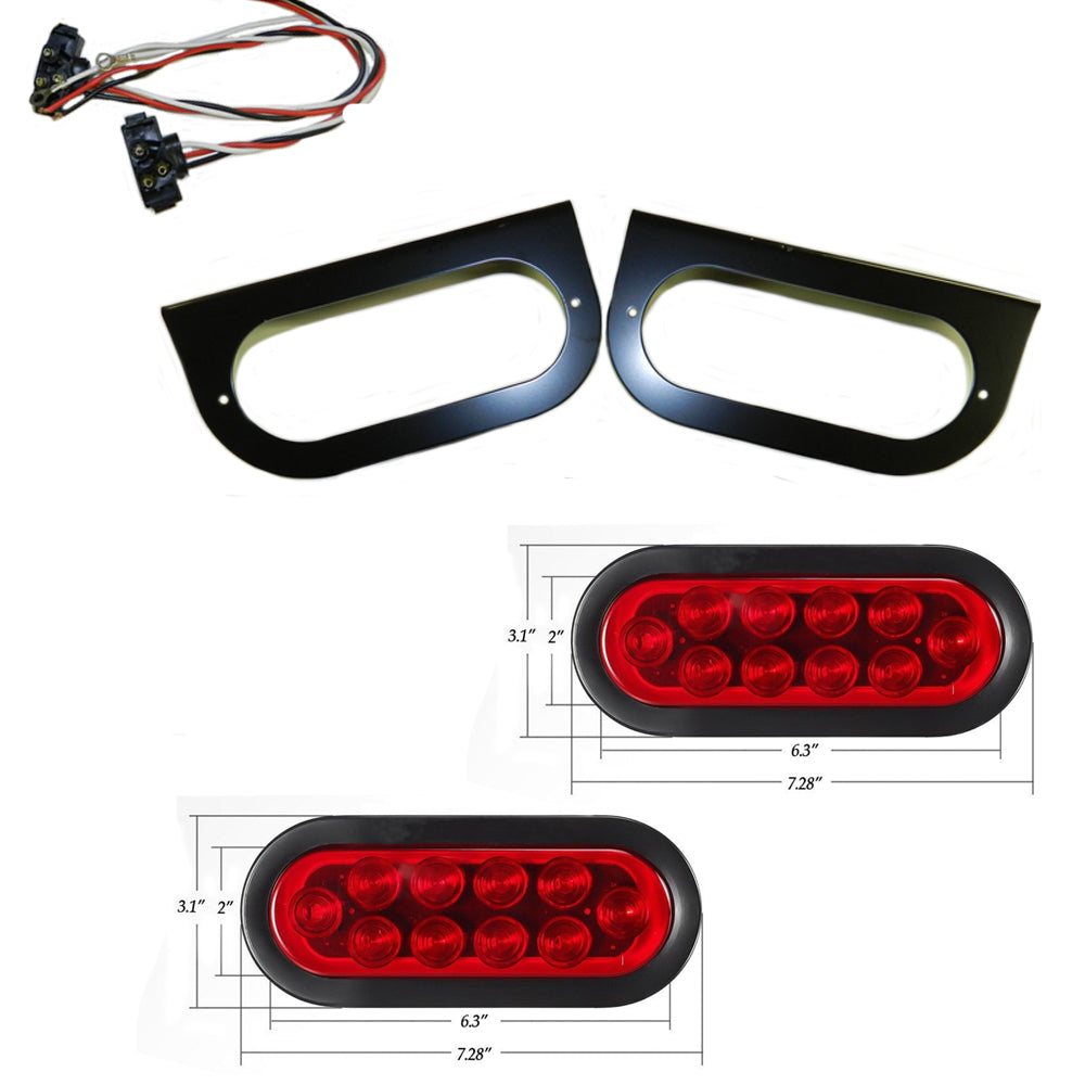 Two 6" Oval Red LED Stop Turn Tail Light w/ Mounting Brackets Truck Trailer RV