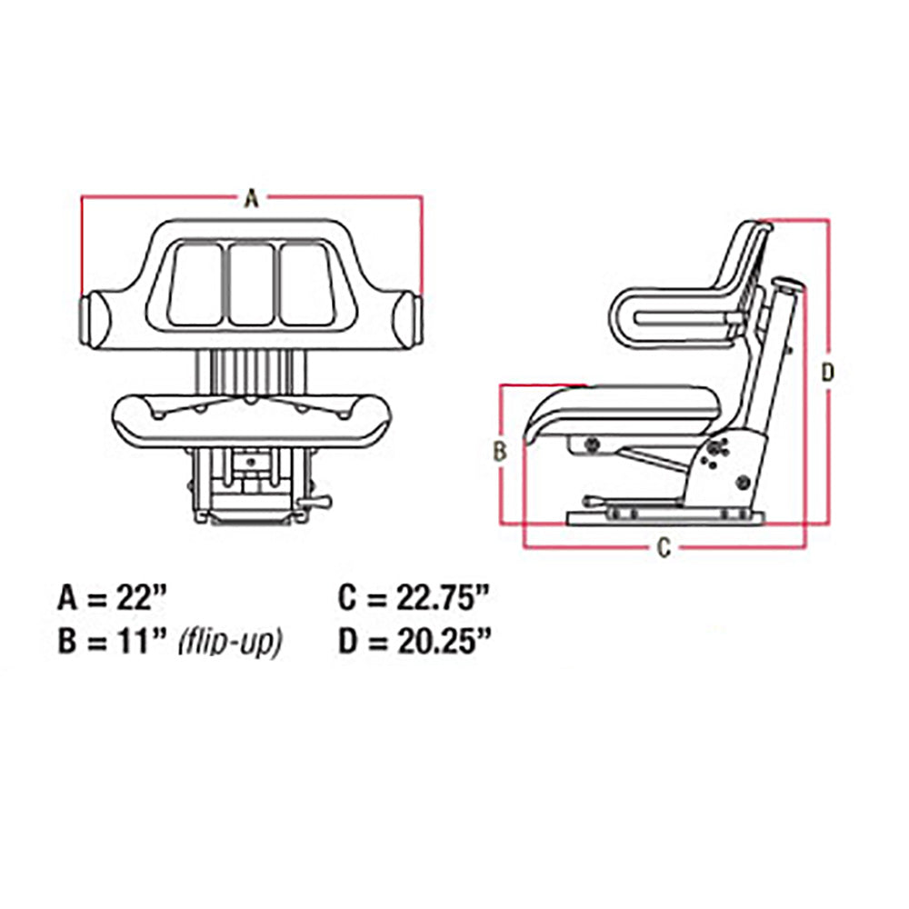 WF222BL Black Flip Up Seat -Full Suspension - Slide Tracks Fits Various Brands